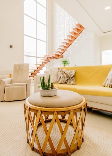 A vertical shot of a modern table in a nice living room